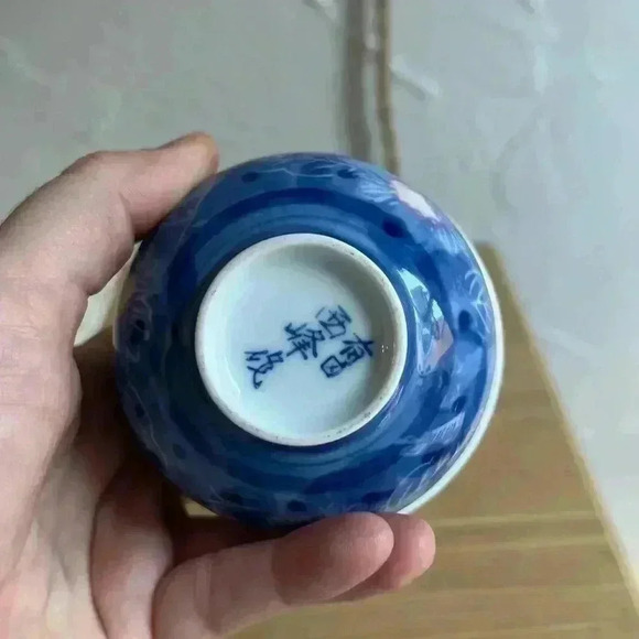 Japanese Tea Set with 2 tea cups & teapot blue floral ceramic porcelain - Picture 7 of 9